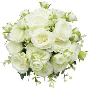 2 Pack Artificial Flowers Bouquet, 10 Pcs Austin Roses Silk Flowers Heads, Fake Peonies Flower for Home Decor Table Centerpieces Wedding Bridal Bouquet Mother's Day Valentine's Day, White