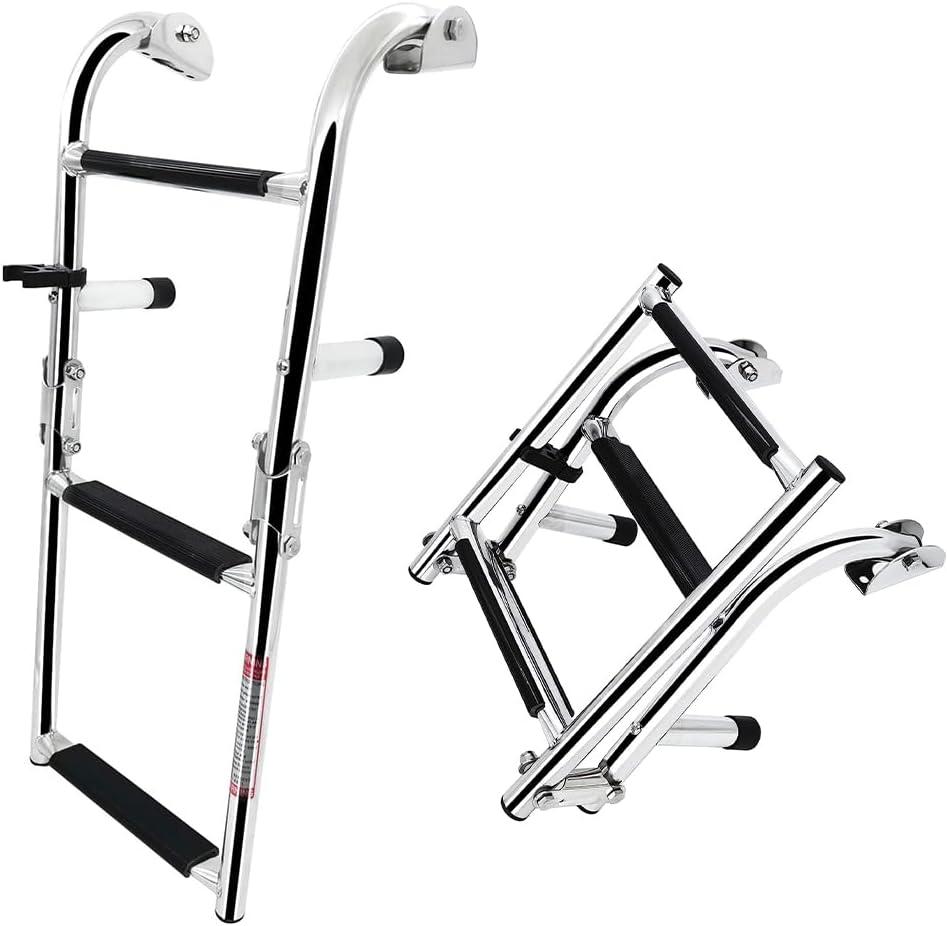 Stainless Steel Folding Boat Ladder Portable Swim Ladder Telescoping Stepladder for Marine Yacht Boat and More (7101SN25)