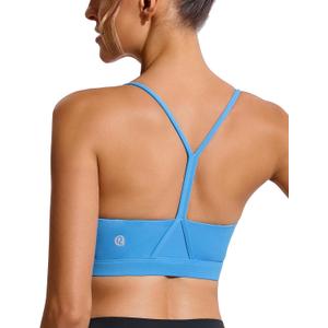 RUNNING GIRL Y-Back Sports Bras for Women, Medium Impact Wirefree Padded Bra Workout Crop Top Longline Sports Bra Push up (Blue)