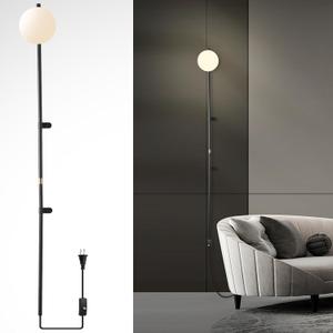 Modern Plug in Wall Sconce Globe Shade Indoor Wall Light, LED Wall Mounted Lamp with Plug in Switch, Wall Lamp for Bedroom Living Room Study Hallway Bedside etc. - Black