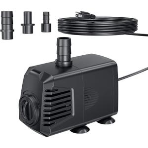 POPOSOAP 200GPH Submersible Pump(700L/H, 12W), Ultra Quiet Fountain Pump with Over Heating Protection & Filter Sponge 5.9ft High Lift for Pond, Fish Tank, Aquarium, Hydroponics, Waterfall Q102