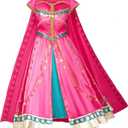 Arabian Princess Costume Dress for Little Girls Birthday Christmas, Halloween Party with Gloves, Crown, Wand Accessories, Size 130, 5-6 Years