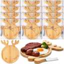 Teenyyou 12 Pcs Christmas Reindeer Cutting Boards Gift with Cheese Knives Bulk Xmas Charcuterie Board for Kitchen Wooden Bread Serving Tray Platters for Holiday Party Decoration (Bamboo Wood)