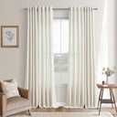 Off White Curtains 100 Inches Long 2 Panels for High Ceiling Living Room Thick Linen Drapes Grommet Semi Privacy Modern Farmhouse Curtains 100 Inch Length for Bedroom Large Window Patio Sliding Door (Natural)