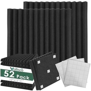 52 Pack Acoustic Foam Panels 1"x12"x12" - Self Adhesive Soundproof Panels for Walls, Home Office Studio, High-Density Noise Reducing Acoustic Panels, Easy Install Sound Absorbing Foam
