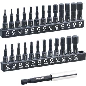 toolant 26 Pcs Hex Head Allen Wrench Drill Bit Set,1/4Hex Shank Quick Change Bit Holder,Metric and SAE Durable Allen Key Drill Bits with Strong Magnetic,1 Long with Storage Box
