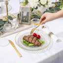 Rubtlamp 700Pcs Gold Plastic Dinnerware Set, Hammered Clear Gold Plates, Fancy Plastic Plates Include 100 Dinner Platos,100 Salad Platos,100 Cups,100 Pack Pre Rolled gold plastic Silverware