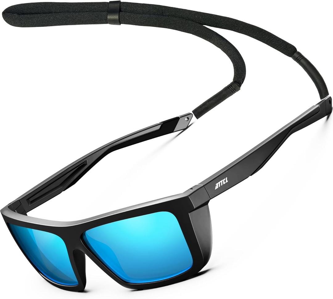 ATTCL Sports Polarized Sunglasses For Men Women Cycling Driving Fishing 100% UV Protection Sunglass (Black-black-blue/Mirrored)