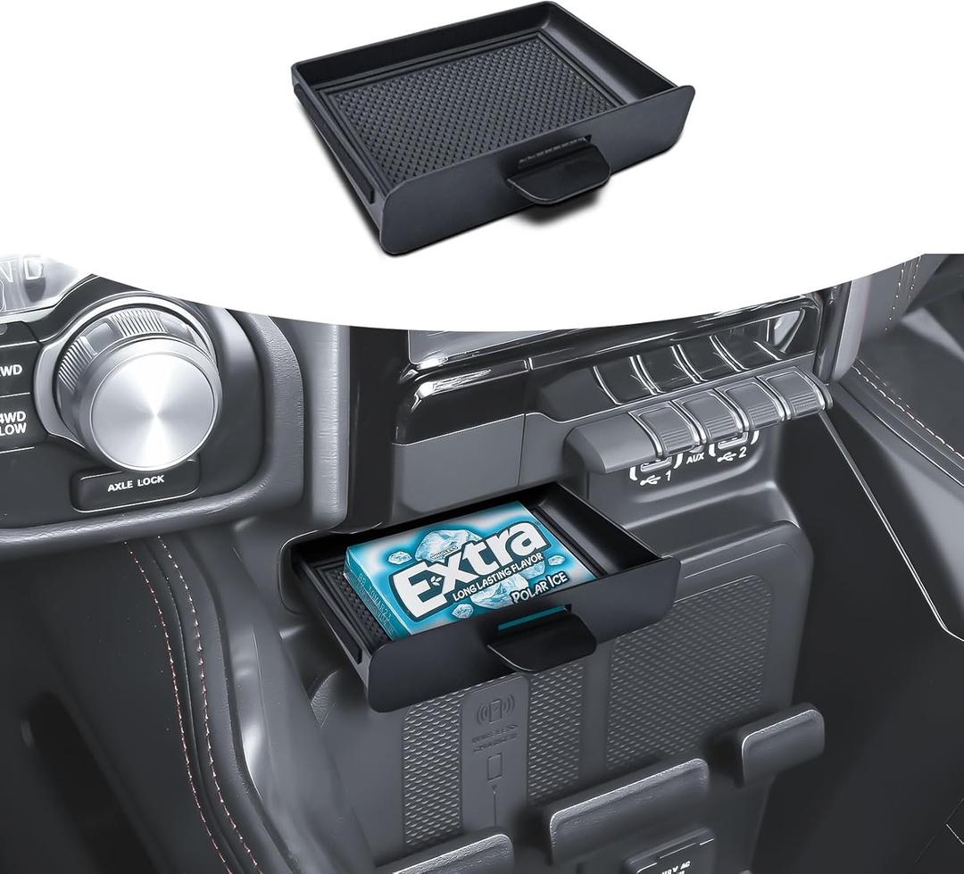 RUNROAD Center Console Organizer Tray Compatible with 2019-2024 2025 2026 Dodge Ram 1500 2500 3500 Accessories, Armrest Drawer Tray Console For Ram 1500 2500 3500 Hidden Drawer, Cubby Models Only