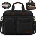 Mens Laptop Messenger Bag Canvas Briefcase Waterproof Vintage Computer Bag Shoulder Bag Satchel Bags for Work College Travel (15.6 inch, Black)