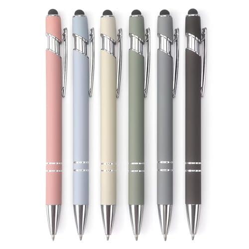 Bribobo Ballpoint Pen 2-in-1 Stylus Retractable Ballpoint Pen with Stylus tip, Metal Stylus Pen for Touch Screens, 1.0 mm Black Ink (Pastel Color) 6 Pack