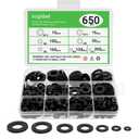 650-Pieces Nylon Flat Washer for Screws Bolts, 7 Sizes Black Plastic Washers Assortment Kit (M3-M12), Assorted Screw Washers Washer Set for Household & Commercial