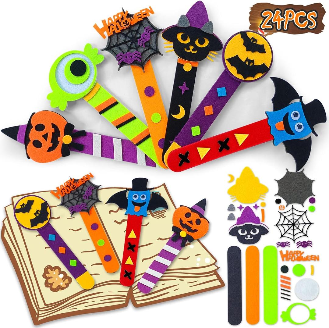 24 Piece Halloween Crafts for Kids Ages 4-8, DIY Bookmark Craft Bulk for Party Favors & Classroom Rewards