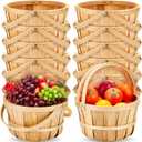 Marsui 10 Pcs Large Wooden Bushel Baskets 11 x 6.5'' Wicker Berry Apple Fruit Bushel Baskets with Handle for Autumn Harvest Garden Storage Farmers Personal or Commercial Use, Burly Wood