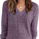 ANRABESS Long Sleeve Shirts for Women V Neck Casual Fall Tops Loose Fit Lightweight Sweaters Tunic Fashion 2025 Clothes (Medium, Purple)