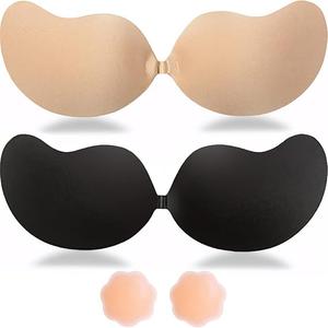 KIETLA Sticky Bra Strapless Adhesive Invisible Push Up Lift Bras for Women Backless Dress 2 Pair Reusable with Nipple Covers