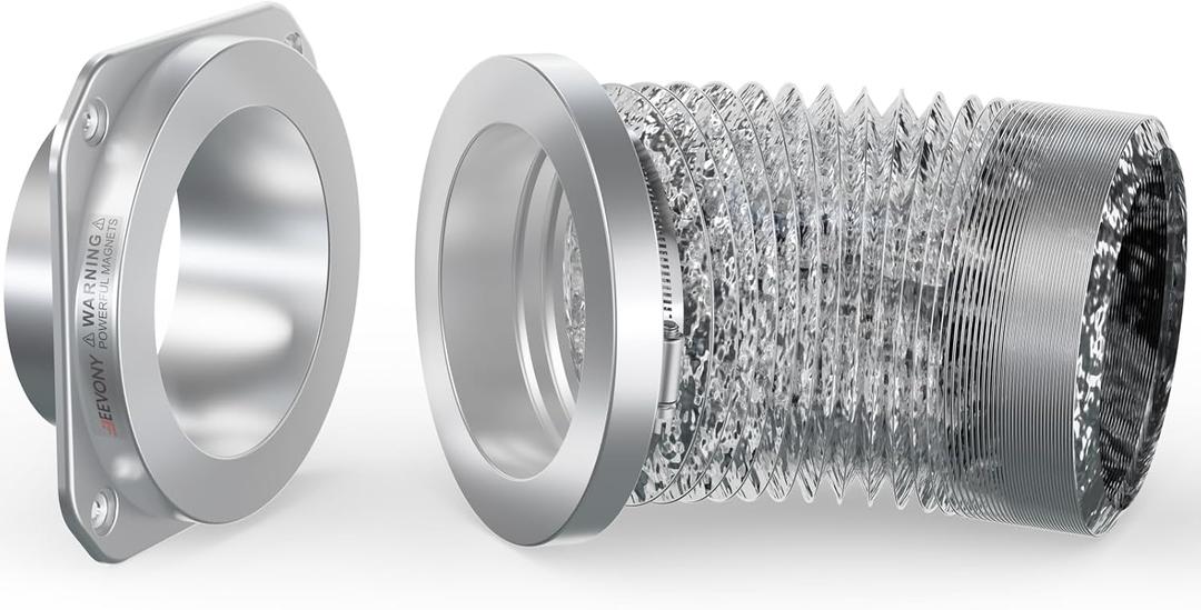 Magnetic Dryer Vent Coupling DV180 Airtight Seal Dryer Vent Connector Kit Easy to Clean Quick Connector Including a 2.6ft 4" Duct and two Clamps (Silver)