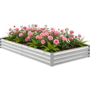 8x4x1FT Galvanized Raised Garden Bed, Metal Planter, Silver,1 Pack