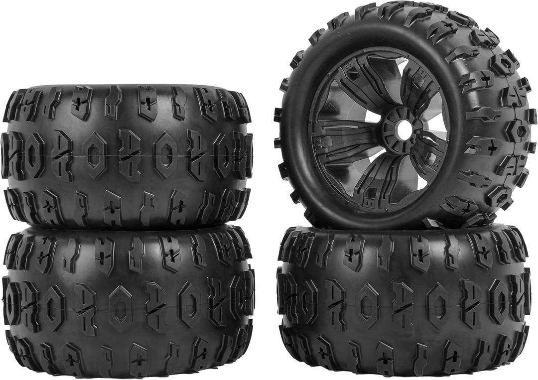 RC Station 17mm Hex RC Wheels and Tires 4PCS RC Truck Buggy 3.8 Tires Wheels for 1/8 1/10 Scale Arrma Kraton Notorious Outcast Typhon 6S 4S 3S Traxxas Maxx T Maxx Sledge Revo 3.3 Tires Wheels Preglued