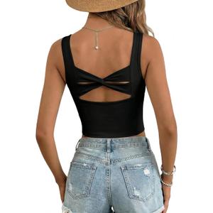 Dokotoo Womens Workout Tank Tops with Built in Bra Casual Sleeveless Shirts Cross Backless Fitted Going Out Tops, XL