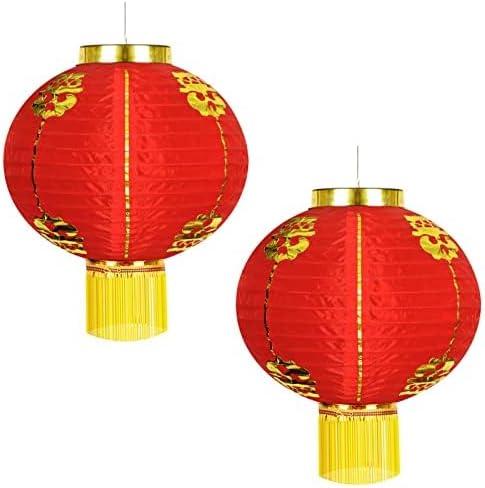 2 Pack Chinese New Year Lanterns, 12" Red Silk Lunar New Year Decorations, Waterproof & Fade-Resistant Hanging Lanterns with Tassels for Spring Festival, Wedding, Outdoor Garden & Home Decor