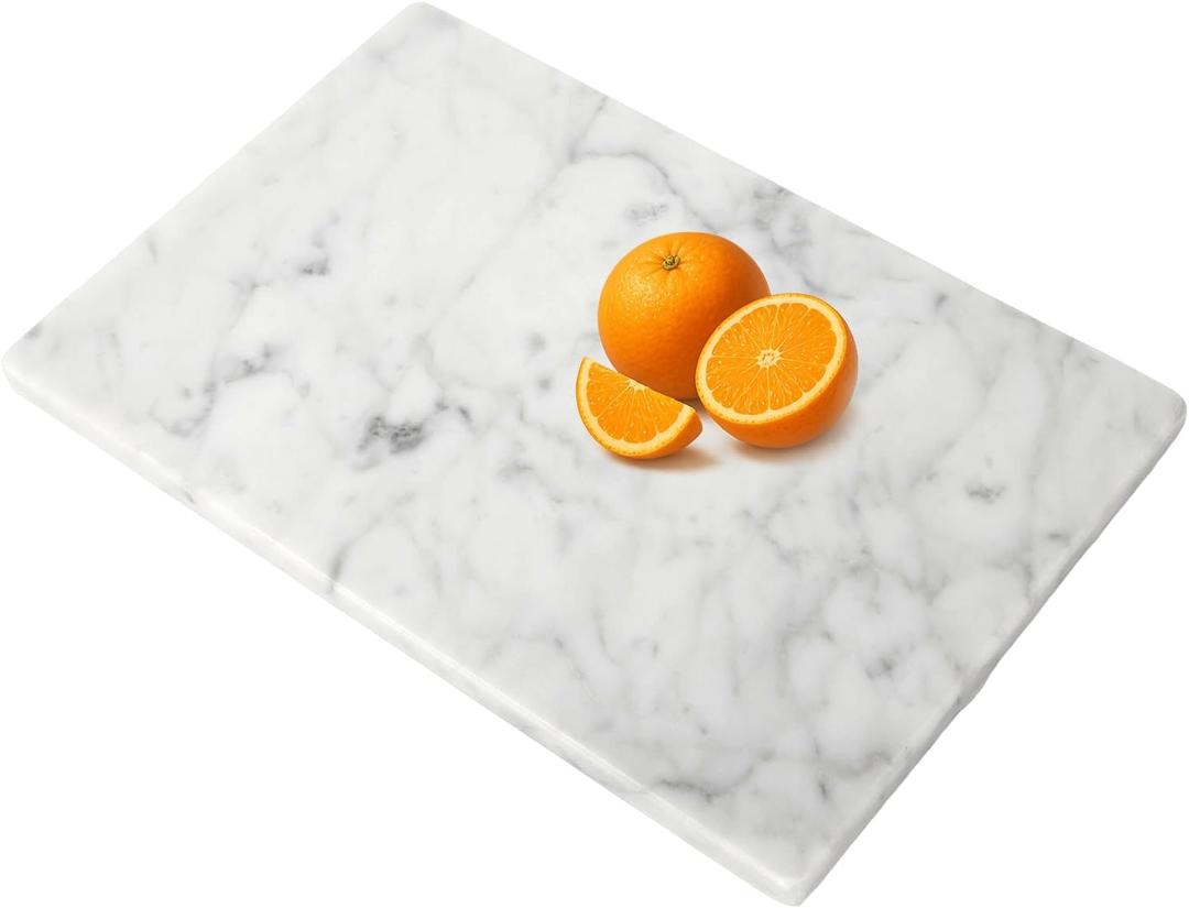 Marble Cutting Board for Kitchen- 12 * 8 Inch Handcrafted Marble Slab for Cheese, Charcuterie, Pastry & Deli  Non-Slip Feet,Rectangular Serving & Chopping Slab for Countertop (White)