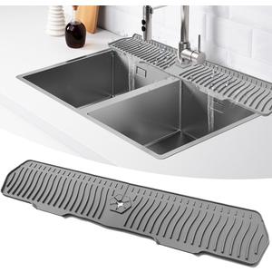 30 inch Grey Faucet Sink Guard Splash Mat,Kitchen Faucet Mat,Faucet Drying Mat, Silicone Faucet Mat Splash Guard, Silicone Faucet Water Catcher Mat for Kitchen Bathroom Farmhouse