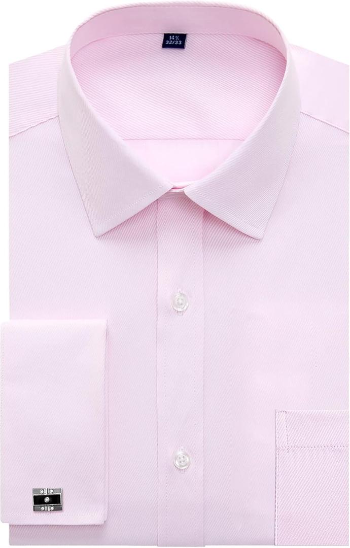 J.VER Men's French Cuff Dress Shirts Regular Fit Long Sleeve Spread Collar Metal Cufflink (Pink)