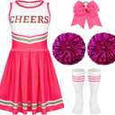 Girls Cheerleader Costume Outfit Set Fancy Dress for Halloween Party Birthday, Pink (7 to 8 years old)