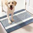 pobopobo Dog Door Mat for Muddy Paws - Absorbent & Washable Chenille Rug, Non-Slip Dirt Trapper for Indoor Outdoor Entryway, Quick Dry Pet Mat for Muddy Dogs (Gray-Blue&White, 36" x 24")