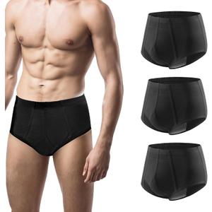 Carer Incontinence Underwear for Men, Machine Washable, 180ml Leak-Proof, Men's Urinary Absorbent Underwear, Cotton Reusable Protective Briefs for Bladder Leakage (Black, Large, 3 Count)