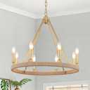 Gold Farmhouse Chandelier 8 Light Wagon Wheel Chandelier Modern Metal Round Pendant Lighting Fixture for Dining Room Entryway Island Living Room Kitchen