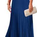 KIRUNDO Women's Summer Maxi Dresses Elegant V Neck Ruffle Flutter Sleeves Empire Waist Pleated Flowy Wedding Guest Dress (Blue, L)