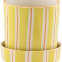 Napco House Plant Succulent Herb Flower Pot with Drainage and Saucer 7 x 7.75 Inch Ceramic Yellow and Orange Striped