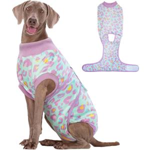 Kuoser Dog Recovery Suit for Dogs After Surgery, Professional Surgical Onesie for Female Male Dogs Spay Neuter, Soft Dog Surgery Suit Bodysuit for Abdominal Wounds Skin Disease, Light Purple Leopard, XL