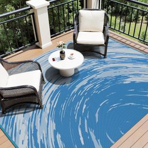 COCOER Modern Outdoor Rug 9x12 Reversible-Waterproof Outdoor Patio Rug-Quick Dry Outdoor Area Rugs Indoor Outdoor Rugs-Outside Rug Patio Decor for Porch Deck Balcony Backyard (Blue)