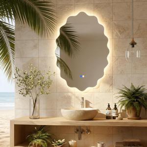 Oval LED Bathroom Mirror with Lights, Backlit Vanity Wall Mirror | Irregular Dimmable Backlit Mirror with 3 Color Lights, Anti-Fog, Stylish Oval LED Mirror for Bathroom Decor(22"x 30", 1 Pack)