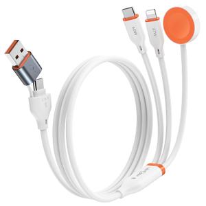 for Apple Watch Charger,3-in-2 Silicone Multi Charging Cable Travel Fast Charger Cord with USB C/Lightning Ports Tangle-Free for iWatch Ultra/SE/10-1, iPhone 16-12/PS5/Nintendo Switch-4FT