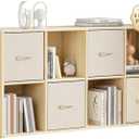 8 Cube Storage Organizer - Solid Wood Bookshelf with 4 Storage Bins, Cube Shelf with 2 Removable Back Panels, Vertical or Horizontal Bookcase, Open Book Shelf for Bedroom, Living Room, Office