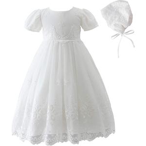 Silver Mermaid Baby Girls Christening Baptism Dress Special Occasions Lace Floral Embroidered Christening Gown(6M, Ivory White)