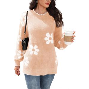Women's Oversized Fuzzy Sweaters Long Sleeve Crew Neck Knit Soft Pullover Chunky Casual Fall Loose Jumper Top (Pink, XL)