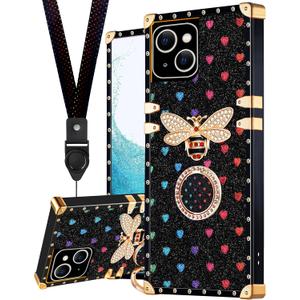 Loheckle for iPhone 14 Plus Case, Designer Retro Luxury Cases for Women with Ring Stand Holder and Lanyard, Stylish Bee Cute Cover for iPhone 14 Plus 6.7 Inch