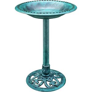 VIVOHOME 28 Inch Height Polyresin Lightweight Antique Outdoor Garden Bird Bath Green