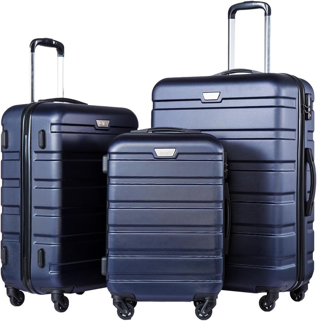 Coolife Luggage 3 Piece Set, Lightweight Durable Hardshell Suitcase set with 360 Spinner Wheels, TSA-approved Lock, Checked Family Travel Luggage sets, 20/24/28 Inch, Navy