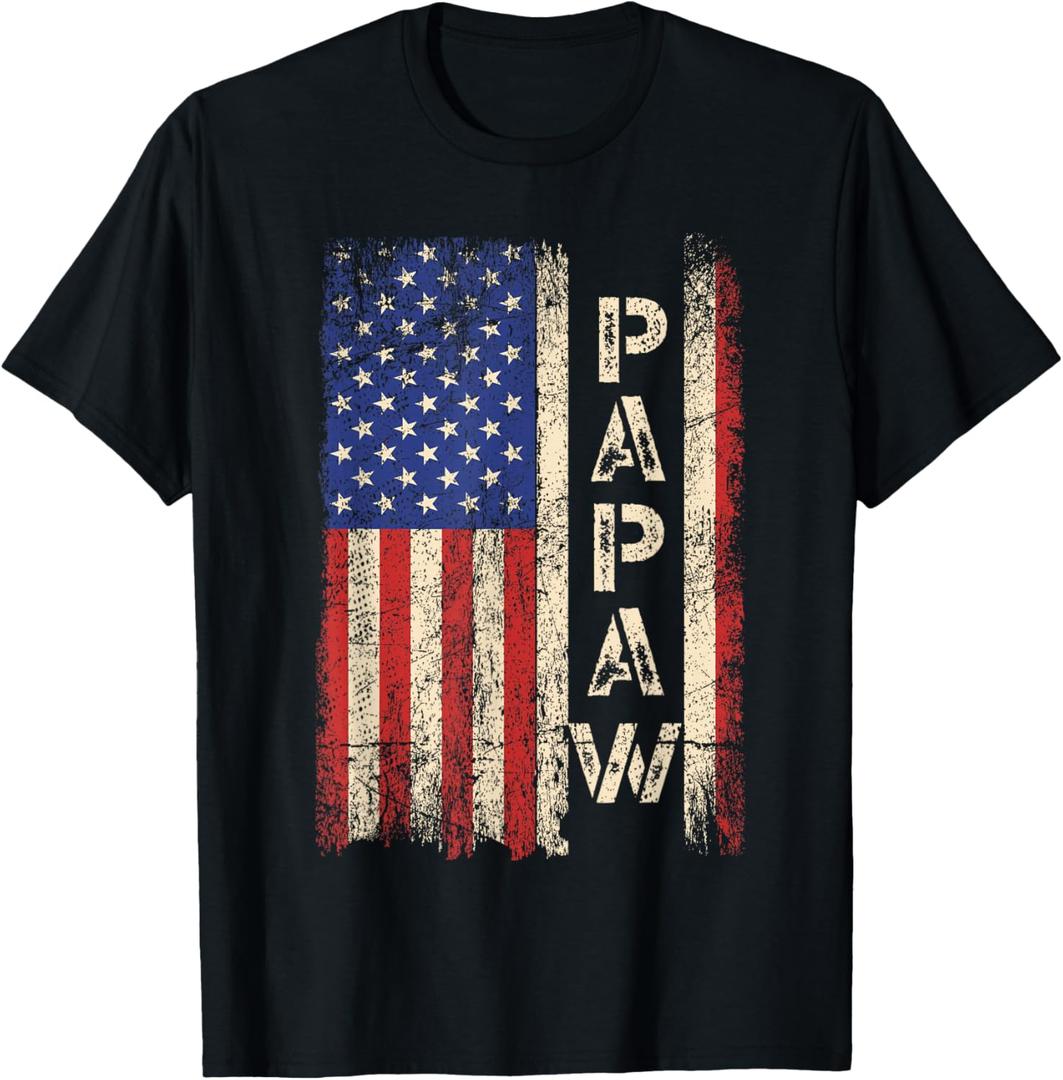 Papaw Grandpa US American Flag Shirt Grandfather Day T-Shirt, XL