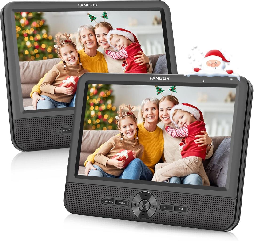 FANGOR 7.5 Inch Dual Car DVD Player, Portable DVD Player for Car with 5 Hours Rechargeable Battery, Last Memory, AV Out/in, Support USB/SD/Sync TV, All Regions
