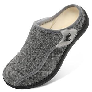 LeIsfIt Mens Slippers Wide Diabetic House Slippers Adjustable Slip On Warm Bedroom House Shoes for Edema Swollen Feet Indoor Outdoor Slipper Dark Grey Size 11