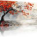 GYJAGHL Tree of Life Wall Art Nature Vivid Red and White tree of life Abstract Textured BigTree Panoramic Landscape Artwork Living room Bedroom Decor 20" x 40"