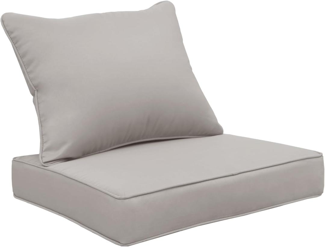 Outdoor Cushions with Back Pillows,24x24 Inch Waterproof&Fade Resistant Zipper Patio Furniture Cushions for Dining Chair Rocking Swivel Chairs Loveseat Couch Sectional Sofa,Light Gray