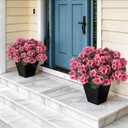 2 Pack Artificial Geranium Flowers Topitary Trees for Outdoors, UV Resistant Geraniums Potted Bushes Look Real Silk Faux Plants for Front Door Garden Porch Planter Farmhouse Home Decor (Peach Red)